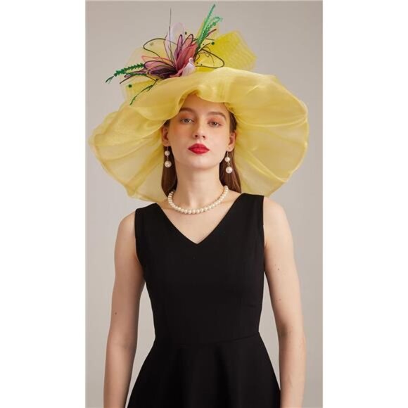 Women's Kentucky Derby Church Dress Hat 05-yellow - Picture 2 of 7